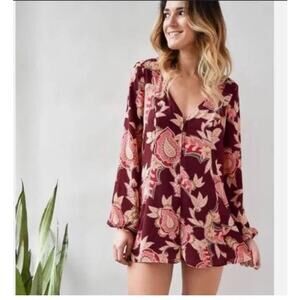 Show Me Your Mumu Pink Burgundy Long Sleeve Paisley Romper Womens Medium
